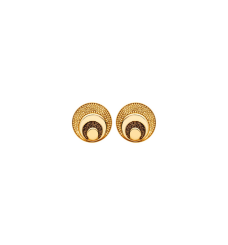Brinco Lúmen Botão - Ouro 18k, Smoked Topaz